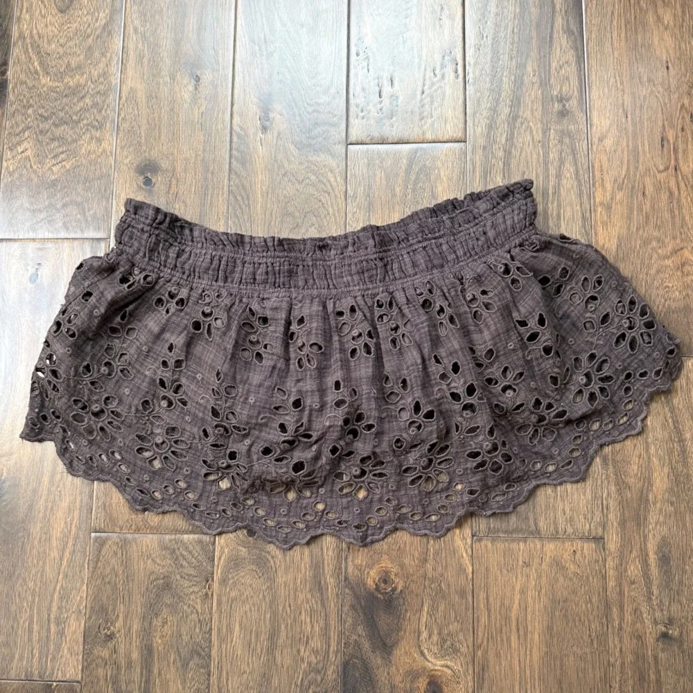 Free People FP One Crop Top Womens Small Brown Excellent Eyelet Off Shoulder‎